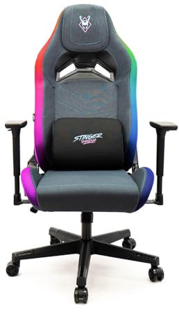 Woxter Stinger Station Elite RGB Blue/Pink - Silla Gaming con Luces Led RGB, Levantamiento por pistón Gas, Tela Antimanchas Transpirable, Reposabrazos 3D, Cojín Lumbar Regulable y Cervical Integrado