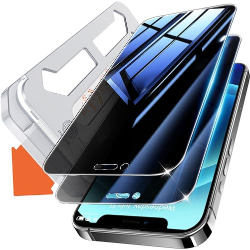 Tentoki Verre Trempé Anti Espion pour iPhone 12 / iPhone 12 Pro, vitre Protection ecran iPhone 12Pro / 12 Auto Dust Elimination, ecran Couverture Complète,lot de 2 Flash fit Verre Trempe