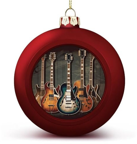 NHYDSPQ Weihnachtsbaumschmuck, Kugeln, Gitarren, Kunstdruck, Weihnachtskugel-Set, Weihnachtsbaumschmuck, hängende Kugeln, 4 Stück
