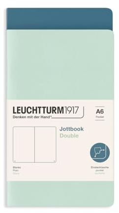 LEUCHTTURM1917 372399 Jottbook Doble A6, 59 páginas numeradas, en paquete doble, Mint Green & Stone Blue, Lisa