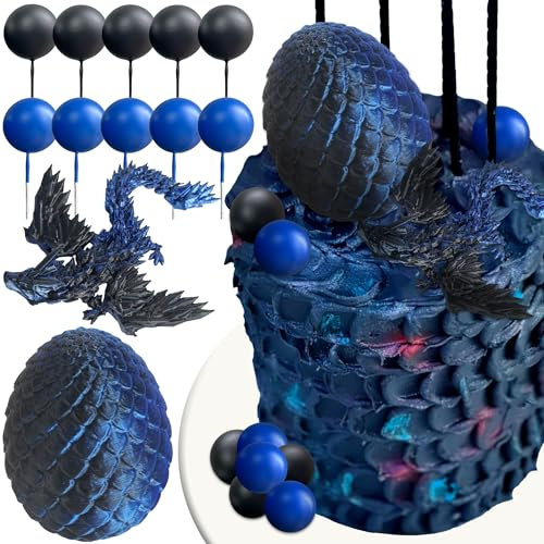 Roaring Good Time Fantasy Dragon Cake Topper Dragon Eggs Cake Decoration Blue Black Balls Cake Decoration for Baby Shower Birthday Wedding Party Accessories