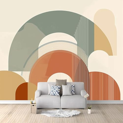 Papier Peint Panoramique Mural 400 x 280 cm - Design Abstrait Géométrique Arches Terracotta et Sauge - Décoration Murale Bohème Grand Format pour Salon, Chambre et Bureau - Style Mid-Century