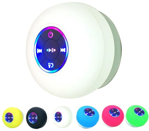 Namohouse Mini LED Light Bluetooth Shower Speaker - Portable Wireless Waterproof Speaker with Suction Cup (White)