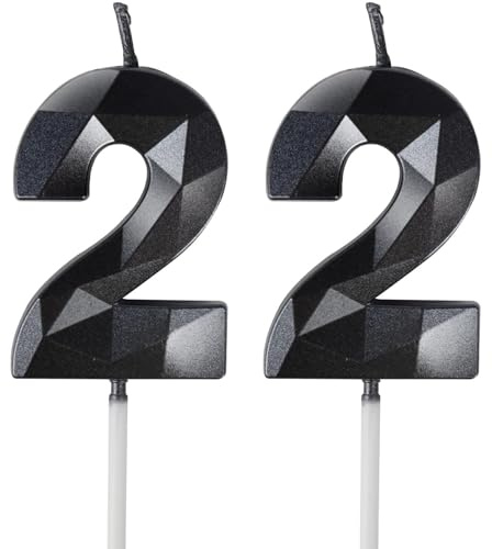 Geburtstagskerzen Zahl 22 Schwarz - 3D Schwarze Kerzen zum 22 Geburtstagsdeko (Nummer 22 Kerze, Tortenkerzen) Geburtstagsparty, Feier