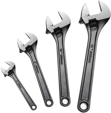BYZCYSG Adjustable Spanner Set, 4PCs Adjustable Wrench Set Shifter Spanners (6/150mm, 8/200mm, 10/250mm, 12/300mm Wrench)