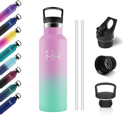 Borraccia Termica Bambini 500ml, Borraccia con Cannuccia, Bottiglia in Acciaio Inox Riutilizzabile, a Prova di Perdite, senza BPA, Borracce per Bambini, Scuola, Campeggio, Palestra, Ciclismo