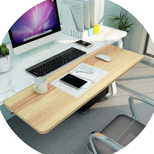 GAOAZHEN Ergonomic Desk Extender Shelf for Home/Office Clamp-On Keyboard Drawer 90° Foldable Computer Arm Rest & Elbow Support Wooden Tray Platforms 55/65/75x25cm