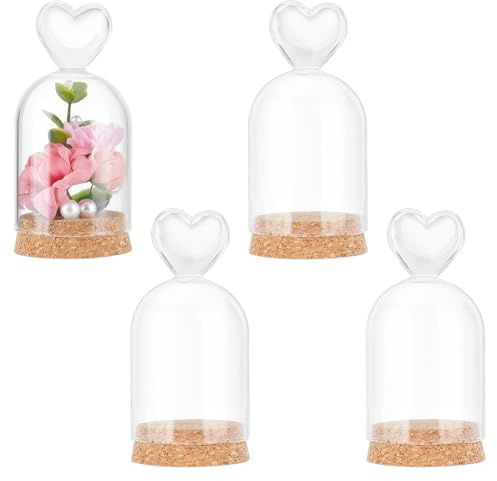 nbeads 4 Stück Dekorative Gläser Vitrine, 4.55x10.4cm Herzförmige Glaskuppel Displayglocke Dekorative Glaskuppelabdeckung Für Probenpflanzen Felsen Blumen Aufbewahrung Kunstausstellung, Bogen