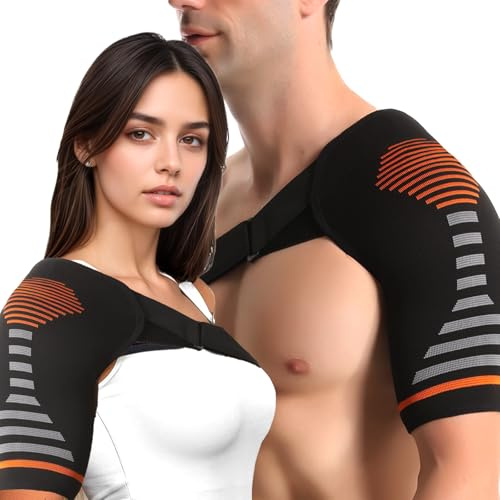 HEUIOP Shoulder Support Brace for Men and Women Orange 1 Piece (L/XL) Adjustable Shoulder Compression Sleeve for Pain ReliefJoint DislocationInjury
