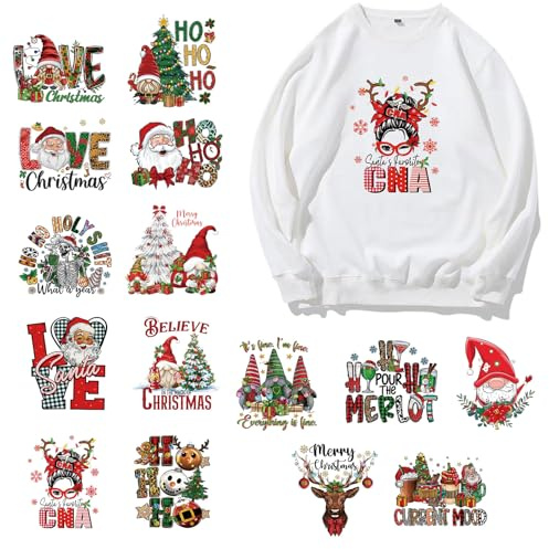 Deer Tree Iron On Transfers - 15 Pcs Christmas Decals for Crafts, Heat Press Adhesive Stickers | DIY Fabric Printing Kit, Long Lasting Pattern Holiday with Smooth Adhesion T Shirts Towels Bags Gift De
