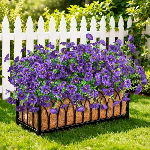 Homsunny Artificial Fake Flowers Faux Plants for Outdoors, 12 Bundles Silk Flowers Outside Decor, Multicolor Faux Morning Glory Eucalyptus Realistic UV Resisitant for Planter Front Porch Garden Patio