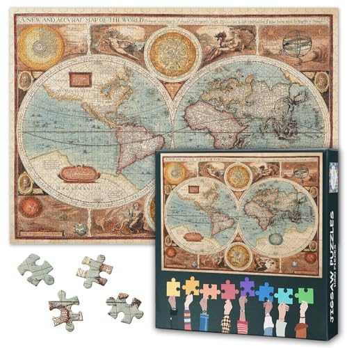 Map of the World Puzzles for Adults 1000 Pieces, Antique World Maps Jigsaw Puzzles, Adult Puzzle for Adults, Educational Fun Games or Toys for Elders Friends 20X27 INCH