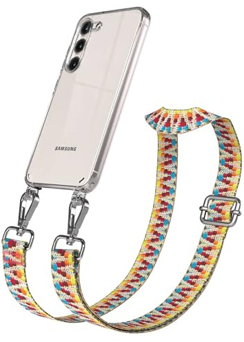 EAZY CASE Handykette - Verstellbares Taschenband kompatibel mit Galaxy S23, Schulterriemen, Handykordel mit Silikon Hülle, Umhängetasche, Regenbogen Silber