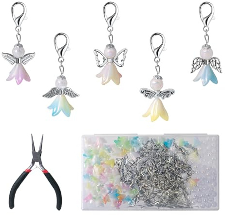 LUBOXIN Schutzengel Bastelset 50 Sets Engel Basteln Perlen Schutzengel | Schlüsselanhänger Engel Bastelset Perlenengel Anhänger Charms für DIY Hochzeitsgeschenke Taufe Kommunion Weihnacht