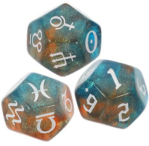 Beavorty 3 Stück Kreatives 12-seitiges Acryl Sternzeichen Wahrsagewürfel für Brettspiele und Zusammenkünfte Leicht für Anfänger und Fortgeschrittene