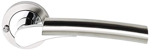 Excel Architectural 3650-PRV Ultimo Door Handles & Push Button Privacy Latch, Satin Nickel/Polished Chrome