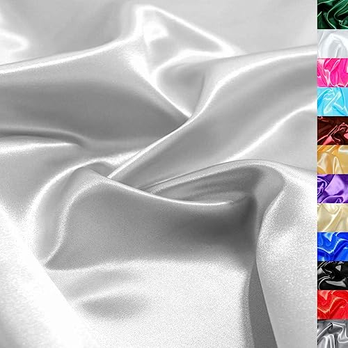 TOLKO 1m Glanz Satin Stoff Meterware als Modestoff Dekostoff Kostümstoff Gardinenstoff Vorhangstoff Hochzeitsstoff | Glitzer Satinstoffe zum Nähen Dekorieren | Nähstoffe 150cm breit (Hell Silber)