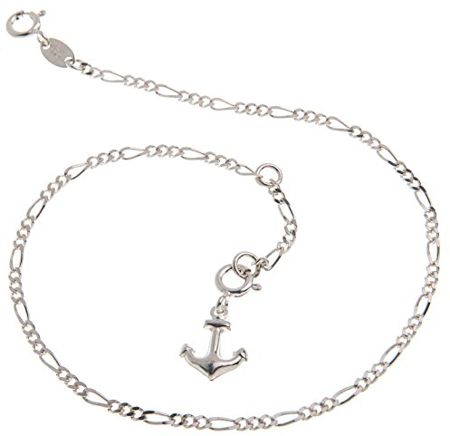 Fußkette Silber (Figarokette) mit Anhänger Anker - Breite 2,2mm - Länge 30cm - echt 925 Silber