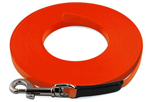 LENNIE Leichte BioThane Schleppleine, 9mm, Hunde 5-15kg, 15m lang, ohne Handschlaufe, Neon-Orange, genäht