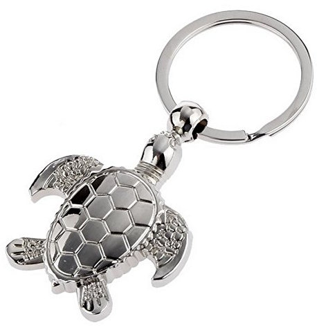Porte-clés, bijou de sac motif tortue en acier argenté.