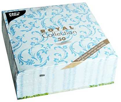 Papstar, 50 Servietten ROYAL Collection 1/4-Falz 40 cm x 40 cm türkis Damascato, #85003