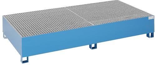 eurokraft | basic | Stahl-Auffangwanne für Tankcontainer IBC/KTC | für 2 x 1000-l-Container / 8 x 200-l-Fass stehend | pulverbeschichtet | blau RAL 5012