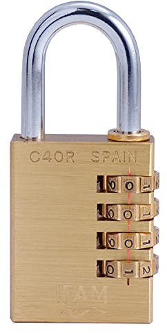 IFAM Candado de Combinación Serie C40R, 38mm Longitud, Latón, Máxima Seguridad, Suavidad de Rodillos, Con Clave y Más de 10.000 Combinaciones, Ideal Maletas, Bolsas, Maletines y Equipajes