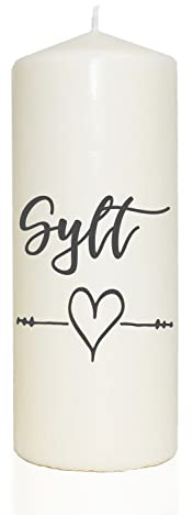 WB wohn trends Spruchkerze, Sylt Herz maritim, grau, 20cm, 765g d8cm, Kerze mit Spruch, Brenndauer ca 70 Std