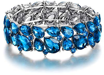 EVER FAITH Armband Damen Hochzeitsfeier Schmuck Österreichisch Kristall 2 Schicht Armkette für Braut Blau Silber-Ton