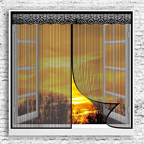 Vorhang Moskitonetz 125x125cm Auto Schließen Faltbar Magnet Thermo Fliegengitter Tür Smart Selbstbausatz für Fenster verschiedener Größen, Schwarz A