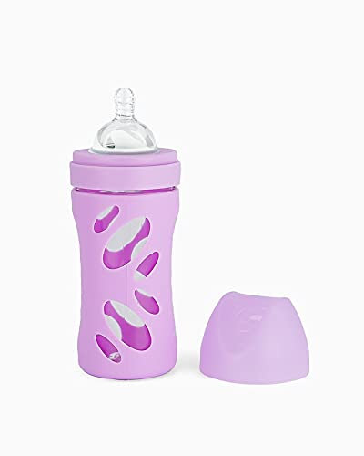 Twistshake Anti-Kolik-Glas-Babyflasche – 260 ml | Silikon-Brustwarze mit mittlerem Durchfluss | BPA-freie Babymilchflasche | Geeignet für Babys ab 2 Monaten | Lila