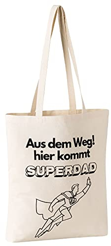 FremiBag „Super Dad“ Stoffbeutel - Jutebeutel bedruckt mit langem Henkel, Stofftasche aus Baumwolle mit Aufdruck - Geschenk Vater - Vatertag- Baumwolltasche als Geschenk