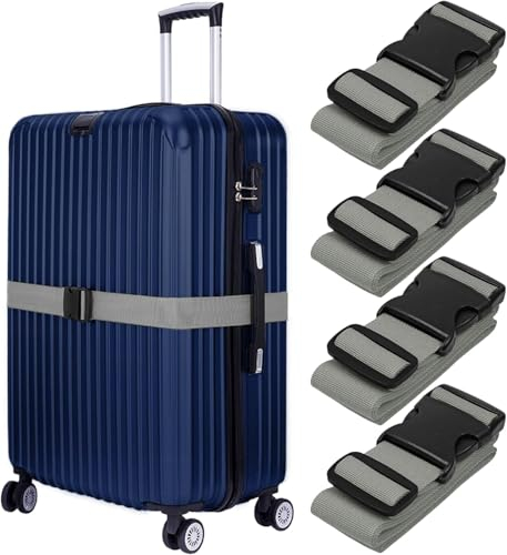 BlueCosto Gepäckgurte für Koffer – Silber, 4er-Pack – Premium-Nylongurte zur Gepäcksicherung – Längenverstellbar 1 – 2 Meter