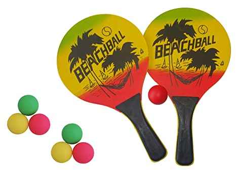 L.A. Sports Beach-Ball Garten und Strandspiele Set Schläger aus Holz mit Ersatzbällen