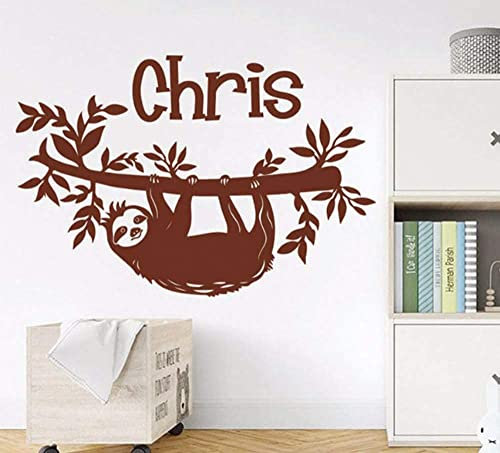 Faultier Baum Wandtattoo, Personalisierte Name Faultier Dschungel Wald Wandaufkleber Vinyl Wandbild, Schlafzimmer Kinderzimmer Dekoration F882 84 * 57 Cm