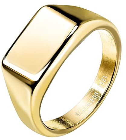 Mianova Siegelring Edelstahl rechteckig Herrenring Damenring Partnerring Trauring Verlobungsring Band Ring Damen Herren Breit modern Gold Größe 62 (19.7)
