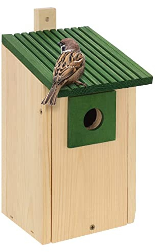 Nistkasten-Vogelhaus-Meisenkasten-Nisthohle,aus Natur Holz +Grun ,wetterfest, Massivholzkonstruktion, B20-NZ