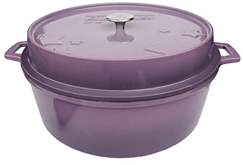 Grillfürst farbig emaillierter Dutch Oven ca. 12 Liter Fassungsvermögen - stabil stehender Gusseisentopf ohne Füße, lilafarbene Kratzfeste Emaillierung, multifunktional, ca. 20,5 x 46 cm, DO12