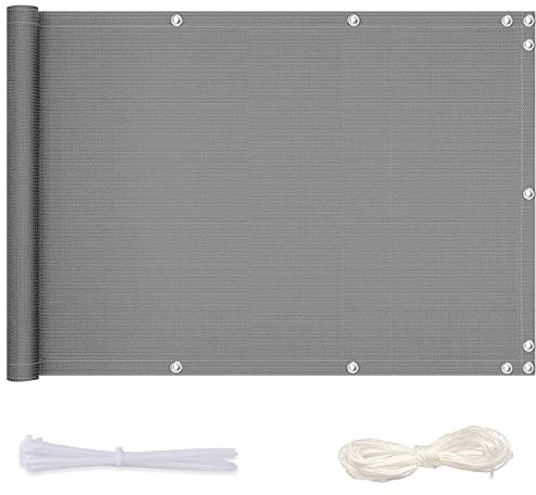 Redfire Balkon Sichtschutz 90x350cm,Wetterfester Sichtschutz für Balkon Seite Blickdichte Wind Terrassen Sichtschutz mit Ösen Nylon Kabelbinder und Kordel für Terrasse,Grau