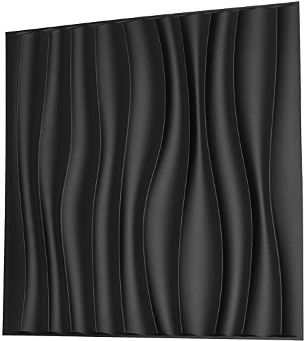 NOVECRAFTO Wave Flow Design 3D Wall Panels Pack of 12 Sheets Covering 32.29 sq ft (3 sqm), Decorative Cladding Panel Size 19.7x19.7 (50x50cm) PVC Wall Panel in Black with Wave Flow Effect