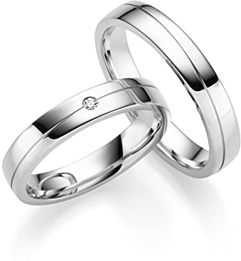 JC Trauringe | Paarpreis | Eheringe 925 Sterling Silber Rhodiniert | 1 Zirkonia Stein Nickelfrei Made in Germany Partnerringe Freundschaftsringe Gratis Gravur + Etui | ICT243