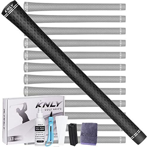 KNLY 360 Golf Grips Set of 13 - Soft Rubber, Anti-Slip & High Traction, Includes Tapes & Full Regripping Kit - Standard/Midsize, Black