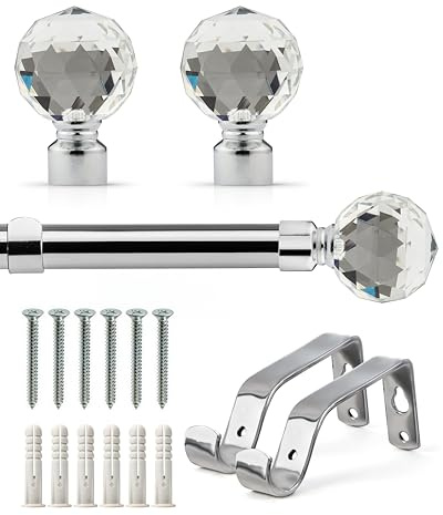 Emma Barclay, Crystal - Extendable Curtain Pole with pair of end finials in Chrome - 1.2-2.1m