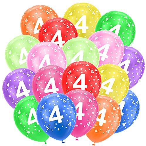 Ainiv 18 Stück Kunterbunte Luftballons, Geburtstag Ballon, Luftballons 4. Geburtstag, Partyzubehör zum 4. Jahrestag, 12-Zoll-Zahlen Druckten Latex-Party-Ballone, Zahlenballons für Mädchen und Jungen