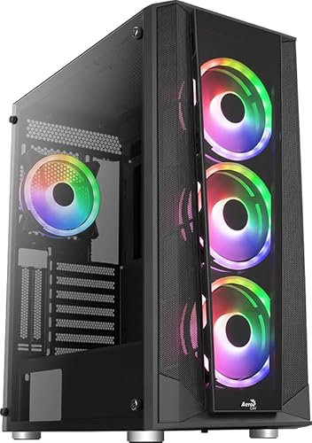 AeroCool Prism-G-BK-V1 Gaming PC ATX Mid Tower Case con vetro temperato, USB 3.0, solo 1 ventola nera inclusa. (Nota: ventola ARGB e HUB sono venduti separatamente)