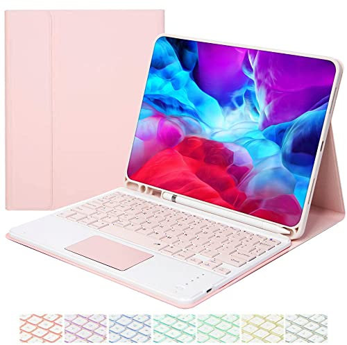 CHAINORA Funda con Teclado Español para iPad 10.2 9a/8a/7a Gen 2021/2020/2019, iPad Air 3 2019 con Touchpad, Carcasa PU con Teclado Bluetooth Inalámbrico Magnético Retroiluminado (Pink)