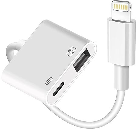 Lightning to USB Camera Adapter with Charging Port, USB 3.0 OTG Cable for iPhone 14 13 12 11 X XS XR 8 Plus, iPad to Connect USB Flash Drive, Card Reader, MIDI, Keyboard, Mouse, Piano, Hubs
