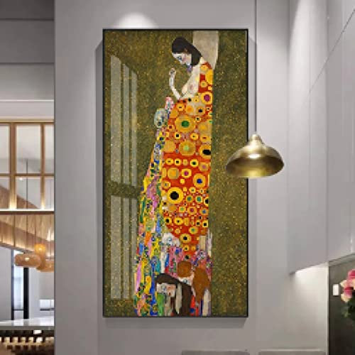 Goldenes Gemälde von Gustav Klimt auf Leinwand, Retro-Klassiker, Wandkunst, Bilder für Wohnzimmer, Heimdekoration, extra groß, 50 x 105 cm, ungerahmt