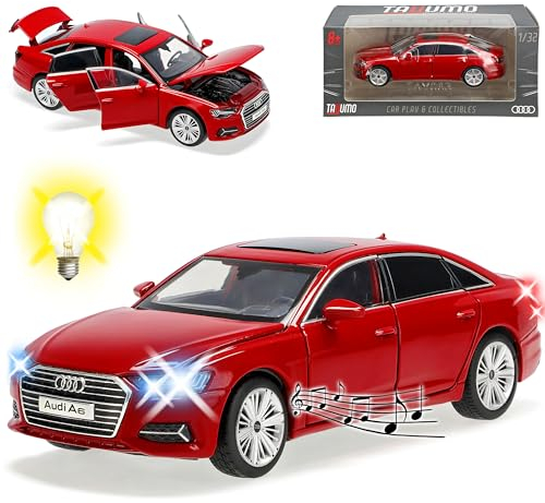 A*U*D*I A6 C8 Limousine Rot 2. Generation Ab 2018 mit Licht und Sound 1/32 Tayumo Modell Auto mit oder ohne individiuellem Wunschkennzeichen
