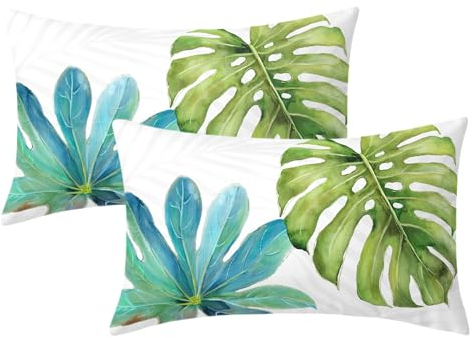 aportt Lendenkissenbezüge, Motiv: tropische Blätter, Monstera-Palmblätter, Couch-Kissenbezüge, Botanische Pflanze, Sommer-Kissen, Heimdekoration, für Wohnzimmer, Schlafzimmer, Bettkissen, Outdoor,